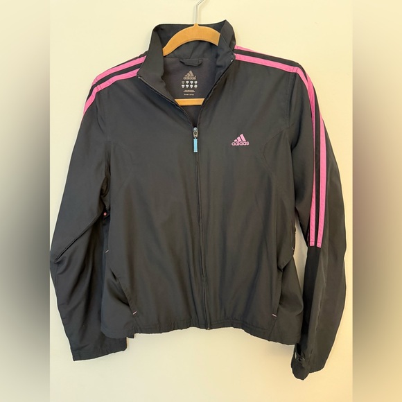 Adidas Women's Black track jacket with pink strips - Picture 1 of 7